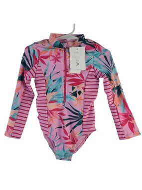 NEW Jessica Simpson Toddler Girls 3T Long Sleeve Floral & Stripe UPF Swimsuit